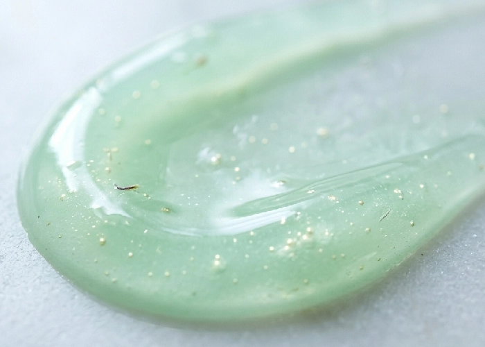 Close up of lightweight night glow skin gel texture.