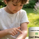 Child using after bite itch relief gel outdoors