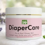 A bottle of Care14 plant-based gel designed to prevent diaper rash and soothe skin